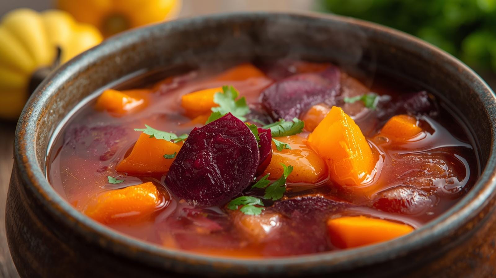 Carrot pumpkin beetroot soup for good skin