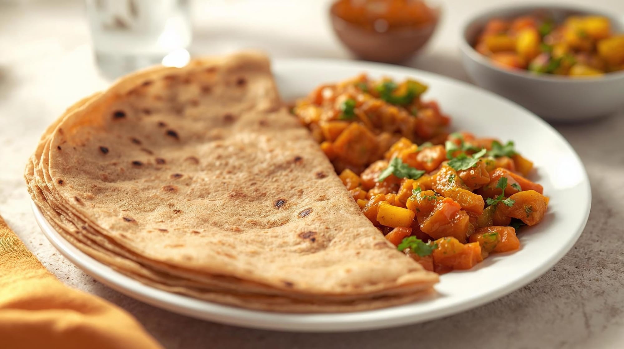 Illustration of chapati with dal and sabzi representing a balanced diabetic meal