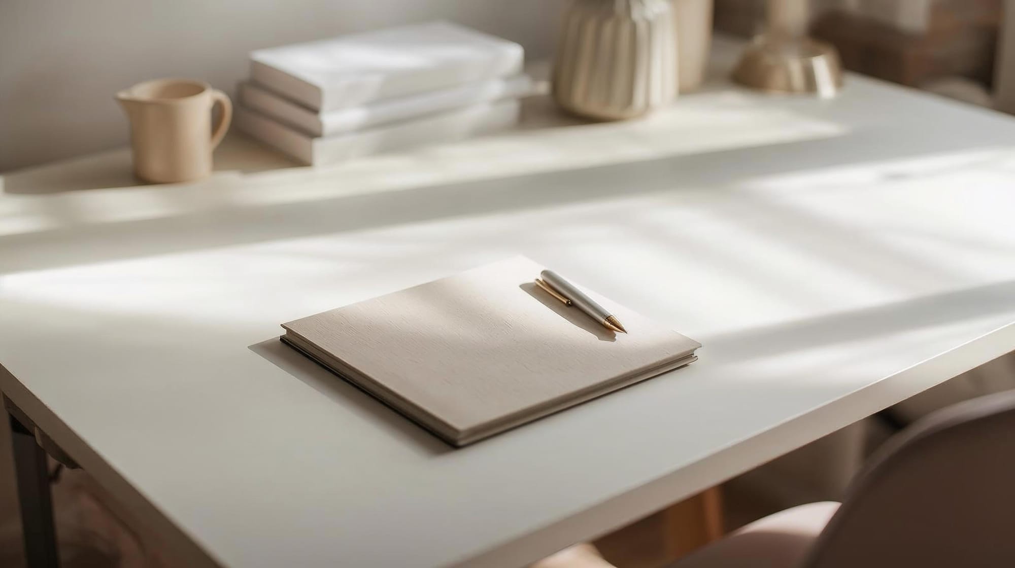 Calm lifestyle image of a notebook and pen symbolizing long-term habit building and sustainable health progress.
