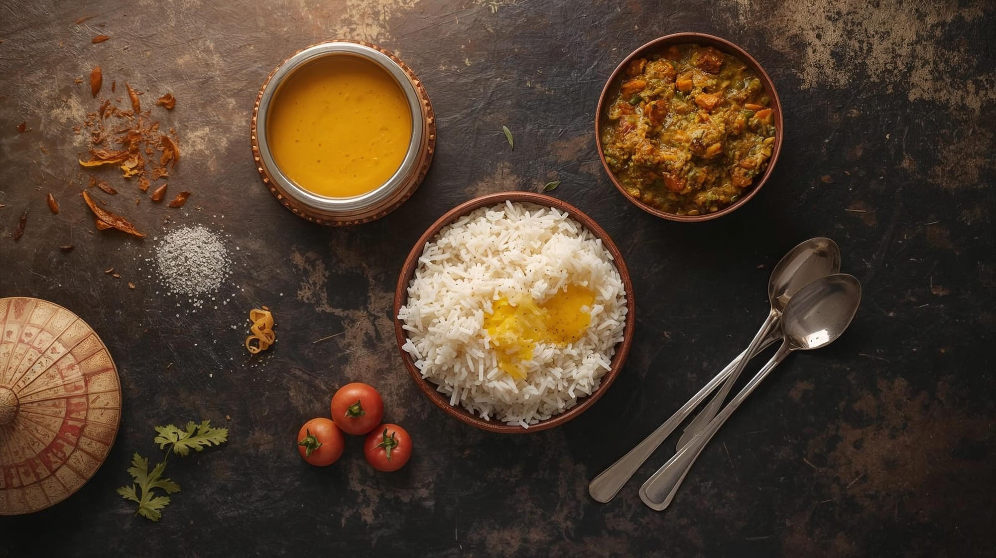 Wholesome Indian meal of dal rice and ghee for gut healing and hormone balance