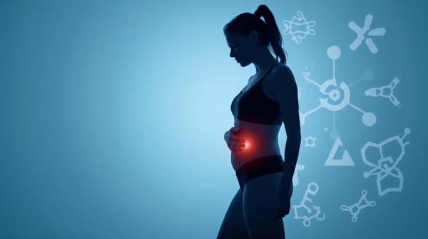 Illustration of cortisol belly showing abdominal fat area highlighted due to stress